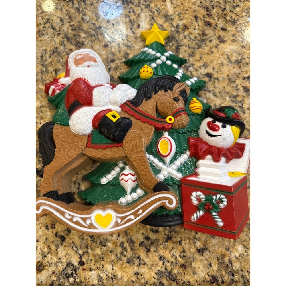 Vintage Burwood Products Christmas Wall Hanging Santa Rocking Horse Snowman USA